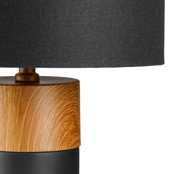 Abajur Cimento e Madeira Náli Preto - 54cm - Madel Home