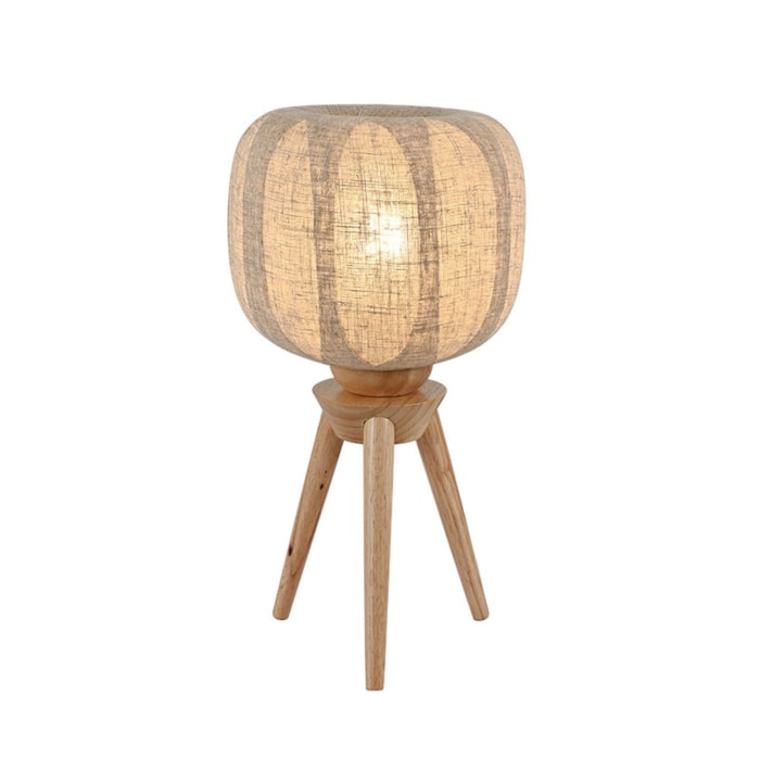 Abajur Madeira e Linho Nina Bege - 44cm - Madel Home