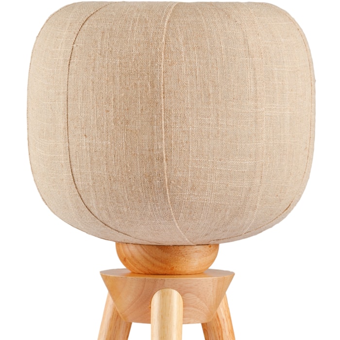 Abajur Madeira e Linho Nina Bege - 44cm - Madel Home