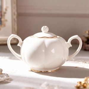 Açucareiro Camélia New Bone China 380ml L'Hermitage Branco e Dourado