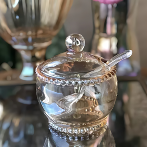 Açucareiro em Cristal com Colher Âmbar Pearl Wolff - 11cm