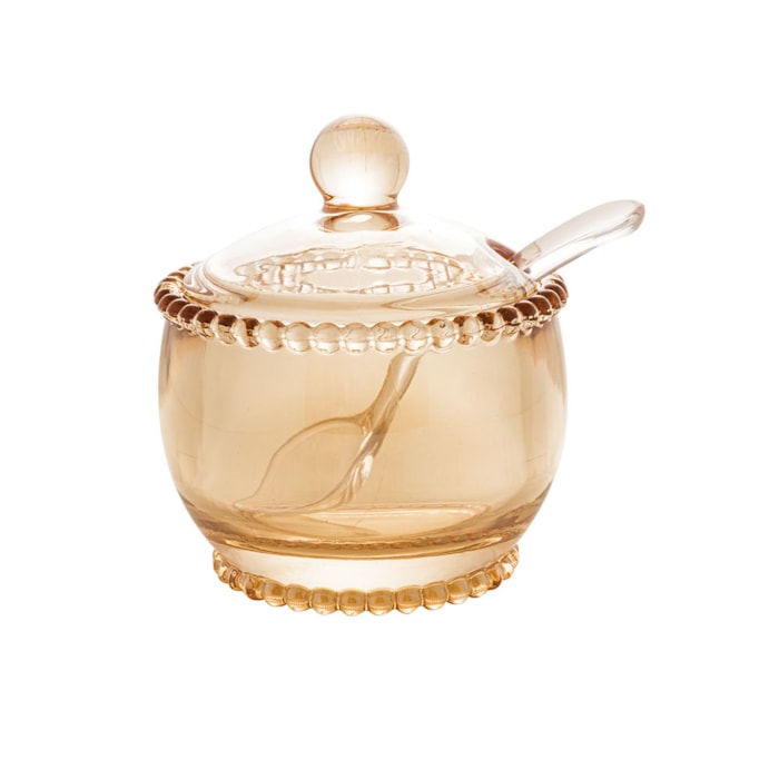 Açucareiro em Cristal com Colher Âmbar Pearl Wolff - 11cm - Madel Home