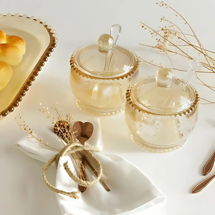 Açucareiro em Cristal com Colher Âmbar Pearl Wolff - 11cm - Madel Home
