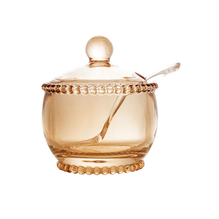 Açucareiro em Cristal com Colher Âmbar Pearl Wolff - 11cm - Madel Home