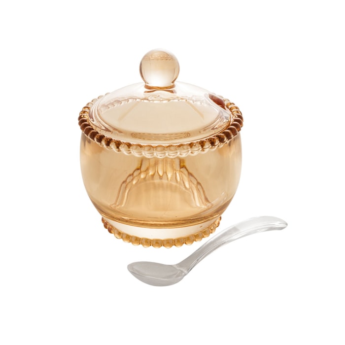 Açucareiro em Cristal com Colher Âmbar Pearl Wolff - 11cm - Madel Home