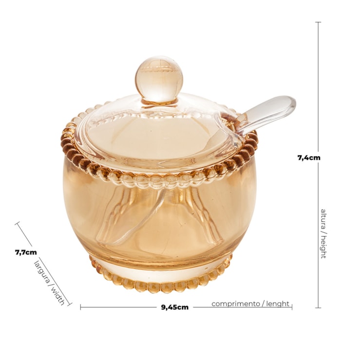 Açucareiro em Cristal com Colher Âmbar Pearl Wolff - 11cm - Madel Home
