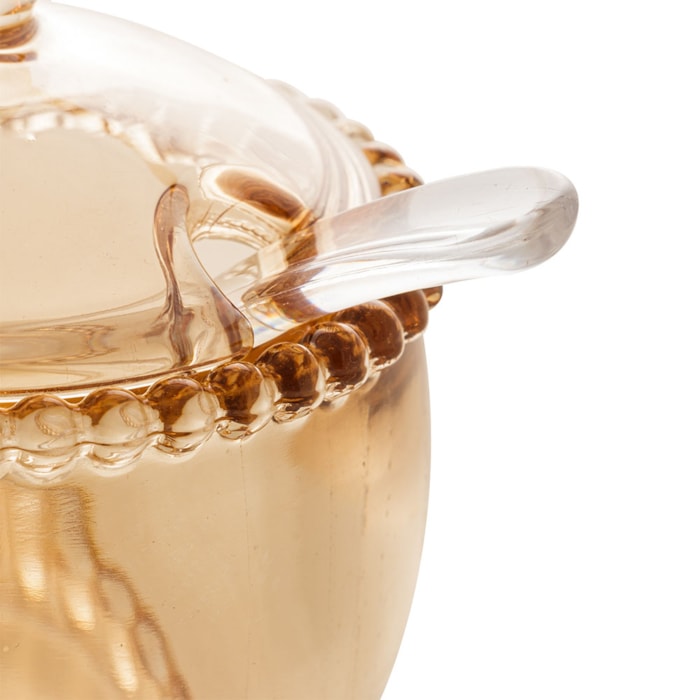 Açucareiro em Cristal com Colher Âmbar Pearl Wolff - 11cm - Madel Home