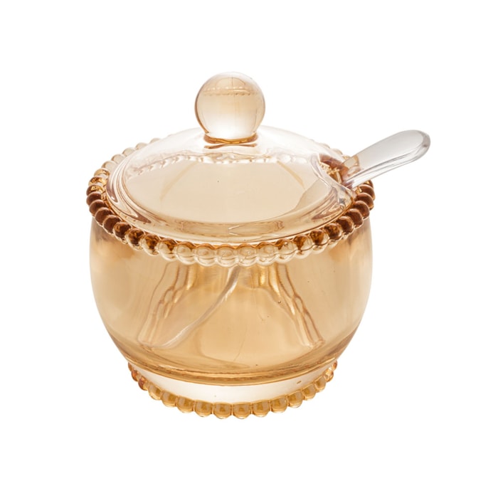 Açucareiro em Cristal com Colher Âmbar Pearl Wolff - 11cm - Madel Home