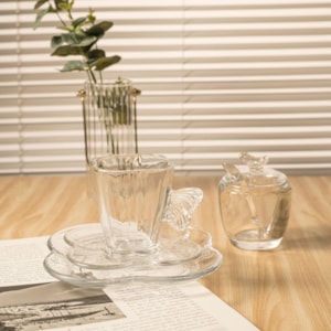 Açucareiro em Cristal com Colher Transparente Butterfly Wolff - 11cm
