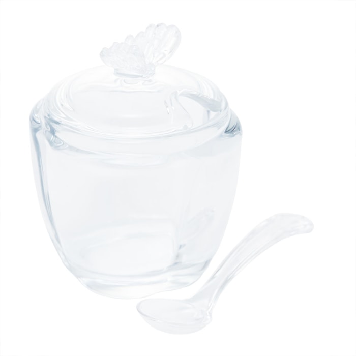 Açucareiro em Cristal com Colher Transparente Butterfly Wolff - 11cm - Madel Home