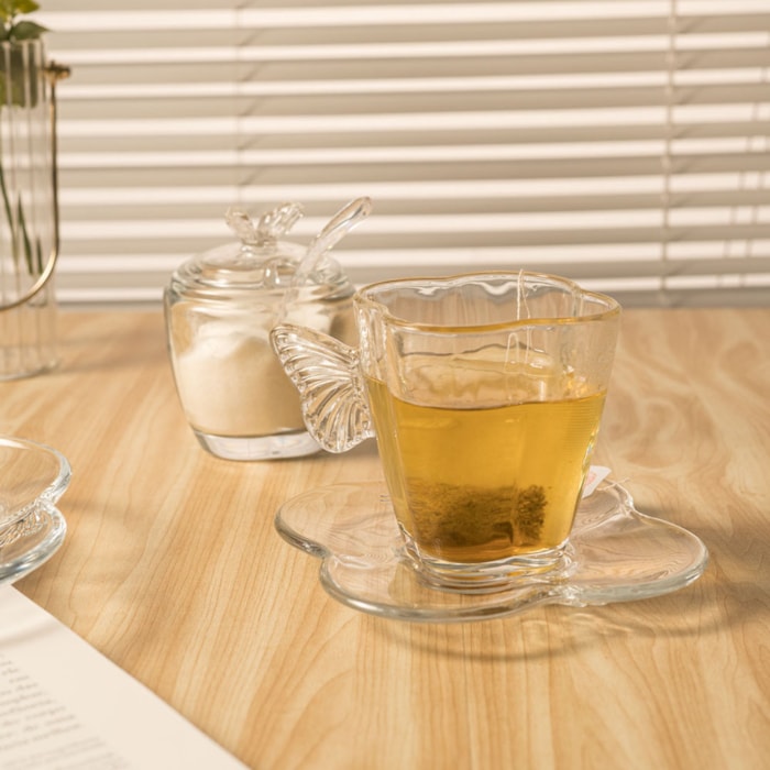 Açucareiro em Cristal com Colher Transparente Butterfly Wolff - 11cm - Madel Home