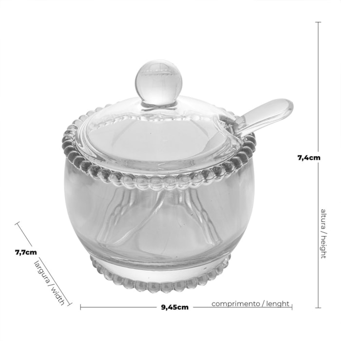 Açucareiro em Cristal com Colher Transparente Pearl Wolff - 11cm - Madel Home