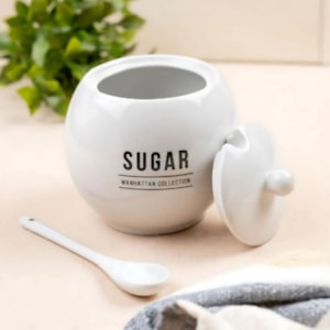 Açucareiro em Porcelana com Colher Branco Manhattan - 10cm