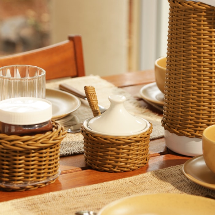 Açucareiro em Vime com Colher Caramelo Itacaré - 9cm - Madel Home
