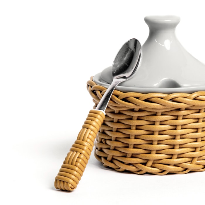 Açucareiro em Vime com Colher Caramelo Itacaré - 9cm - Madel Home