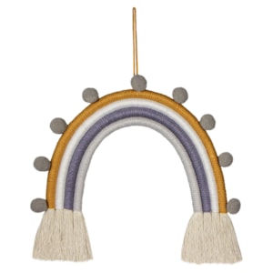 Adorno de Barbante Arco-Íris Pompom Azul e Mostarda - 33cm