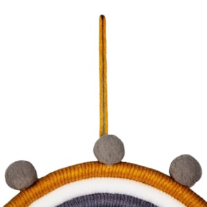 Adorno de Barbante Arco-Íris Pompom Azul e Mostarda - 33cm