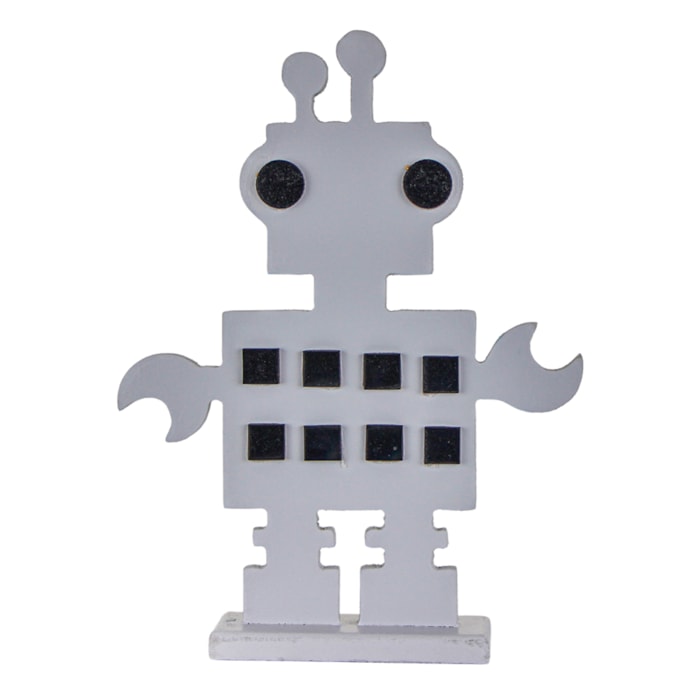Adorno Robô Mãozinhas Madeira Cinza - 21cm  - Madel Home