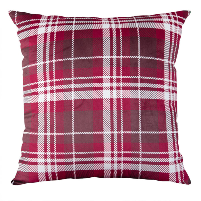 Almofada Decorativa de Natal em Veludo Xadrez Vermelho 50x50cm - Madel Home