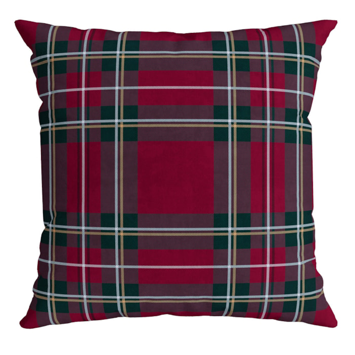 Almofada Decorativa de Natal em Veludo Xadrez Vermelho e Verde 50x50cm - Madel Home