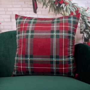 Almofada Decorativa de Natal em Veludo Xadrez Vermelho e Verde 50x50cm