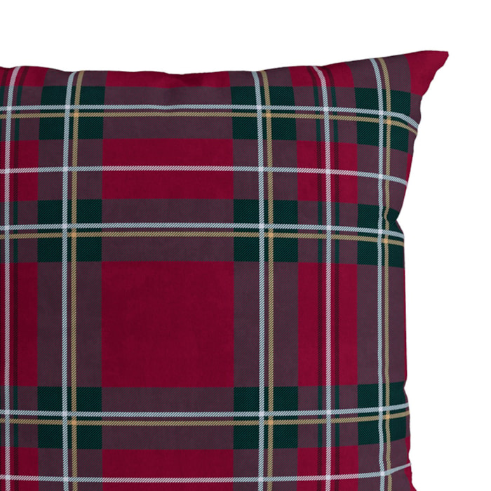 Almofada Decorativa de Natal em Veludo Xadrez Vermelho e Verde 50x50cm - Madel Home