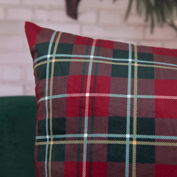 Almofada Decorativa de Natal em Veludo Xadrez Vermelho e Verde 50x50cm - Madel Home