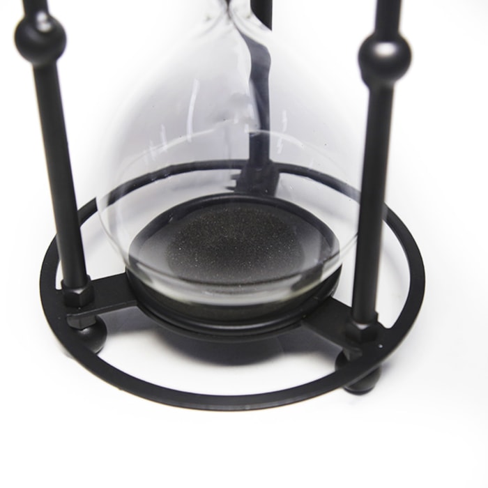 Ampulheta 30 minutos em Metal e Vidro Clear e Black - Madel Home