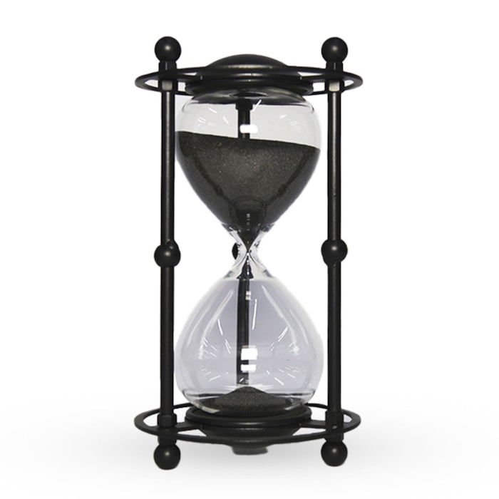 Ampulheta 30 minutos em Metal e Vidro Clear e Black - Madel Home