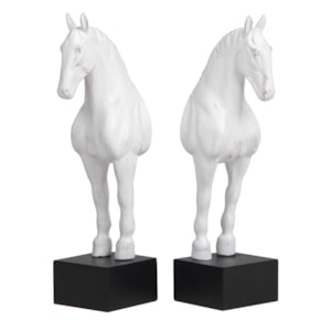 Aparador de Livros Cavalo em Resina 27x13x10cm Branco