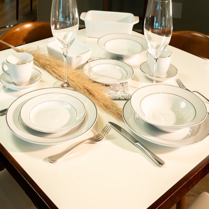 Aparelho de Jantar em Porcelana com Filete Dourado Estaleiro - 20 Peças - Madel Home