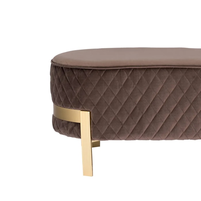 Banco Base Metal e Tecido Marrom e Dourado - Madel Home