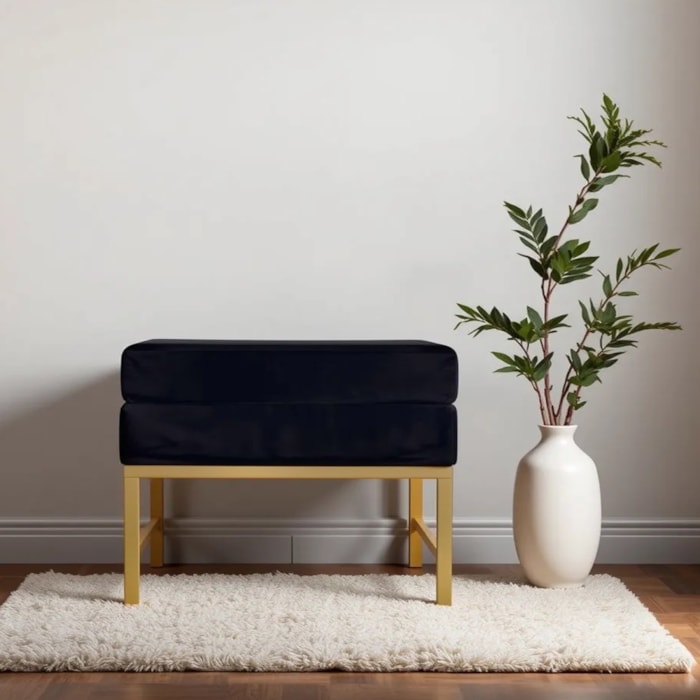 Banco Base Metal e Tecido Preto e Dourado - Madel Home