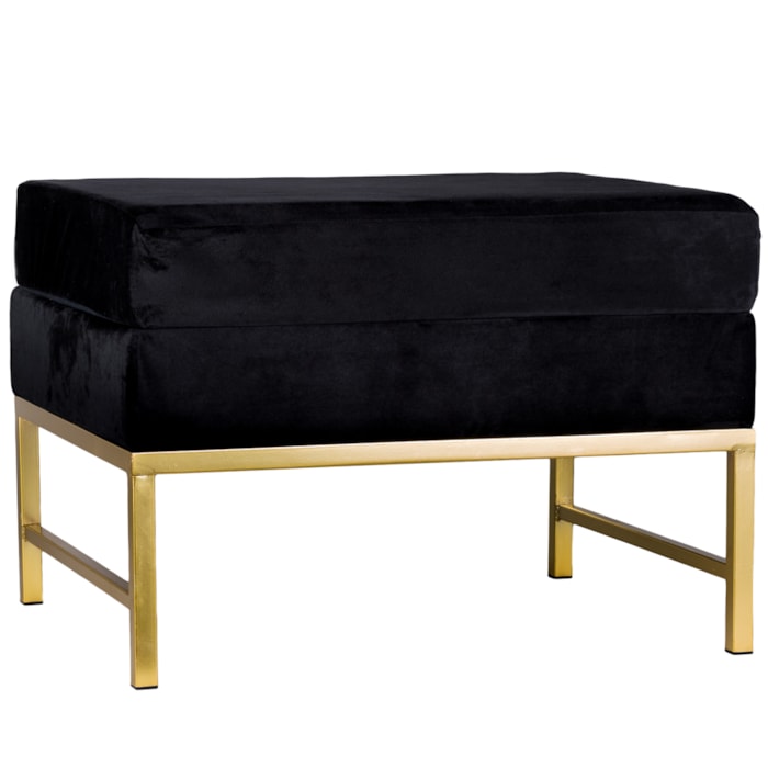 Banco Base Metal e Tecido Preto e Dourado - Madel Home