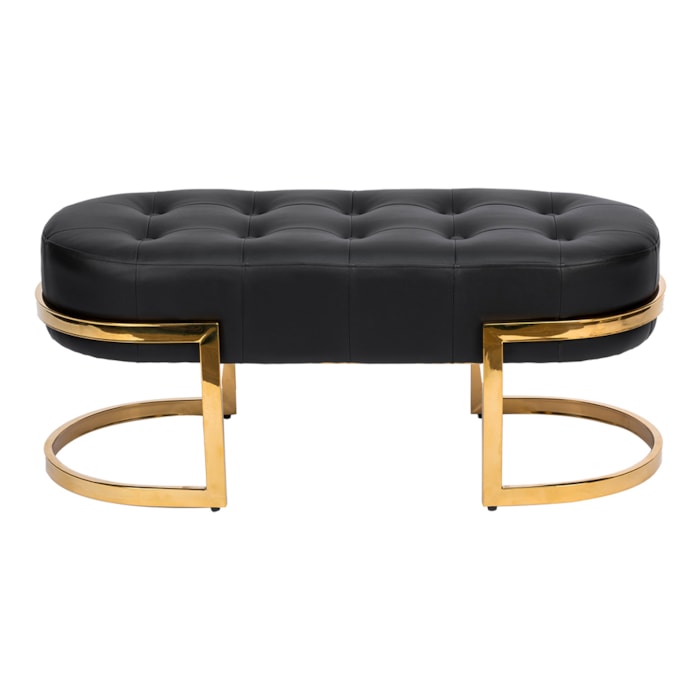 Banco Redondo em Tecido e Metal Preto - 38x96cm - Madel Home