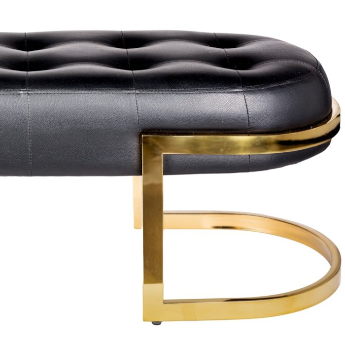 Banco Redondo em Tecido e Metal Preto - 38x96cm - Madel Home
