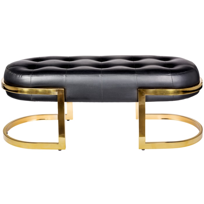 Banco Redondo em Tecido e Metal Preto - 38x96cm - Madel Home