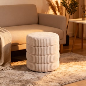 Banco Redondo Estofado em Veludo e MDF Branco - 43x45cm