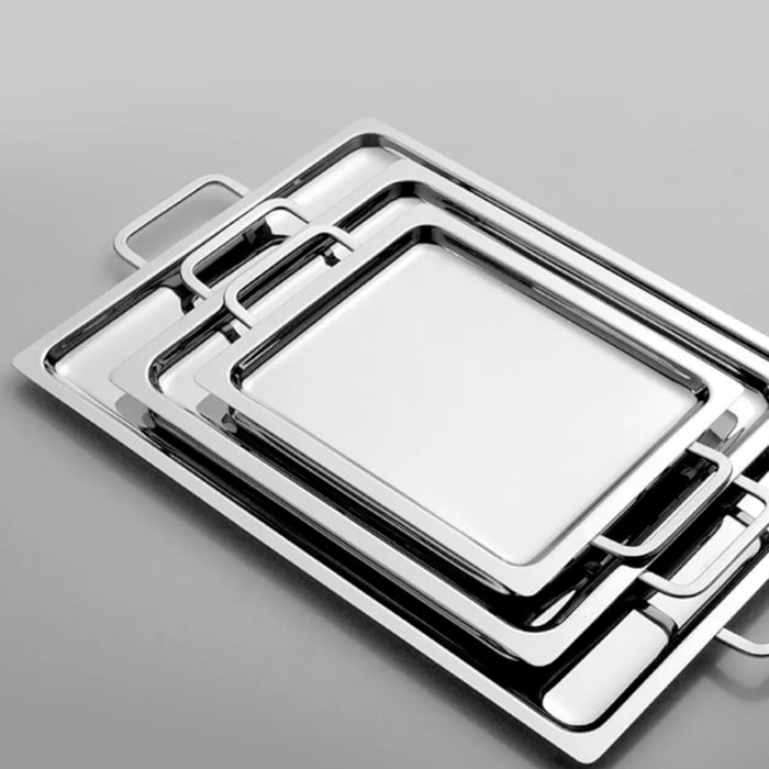 Bandeja Cascia Retangular Grande Inox Riva - 51cm - Madel Home