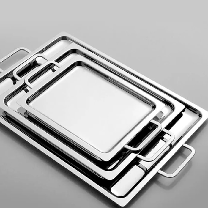 Bandeja Cascia Retangular Média Inox Riva - 48cm - Madel Home