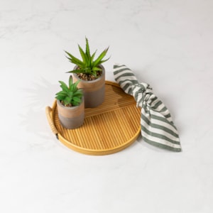 Bandeja Circular Rattan com Alça Média - 35cm