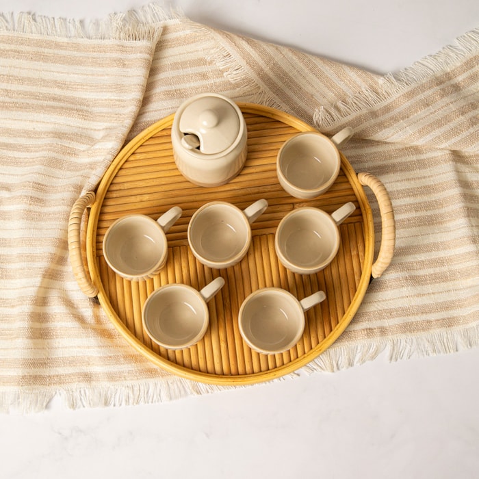 Bandeja Circular Rattan com Alça Média - 35cm - Madel Home
