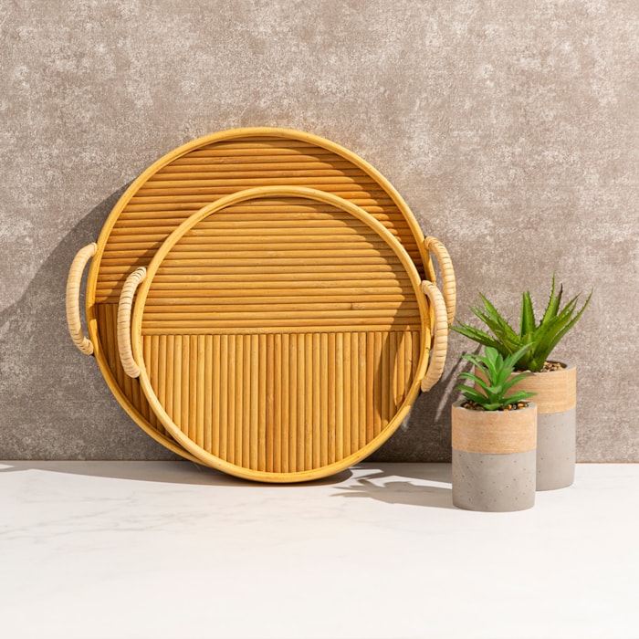 Bandeja Circular Rattan com Alça Média - 35cm - Madel Home