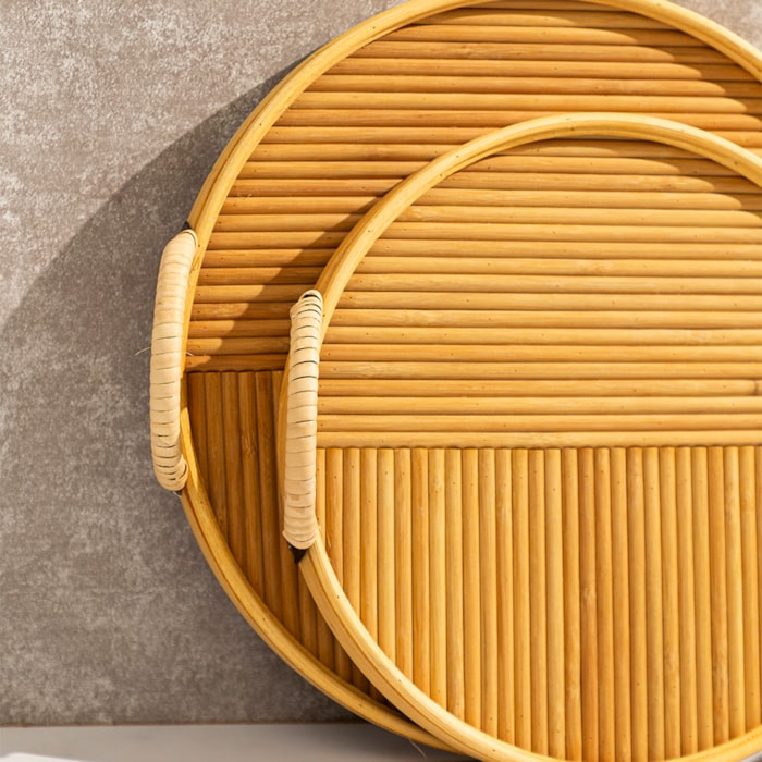 Bandeja Circular Rattan com Alça Pequena - 30cm - Madel Home