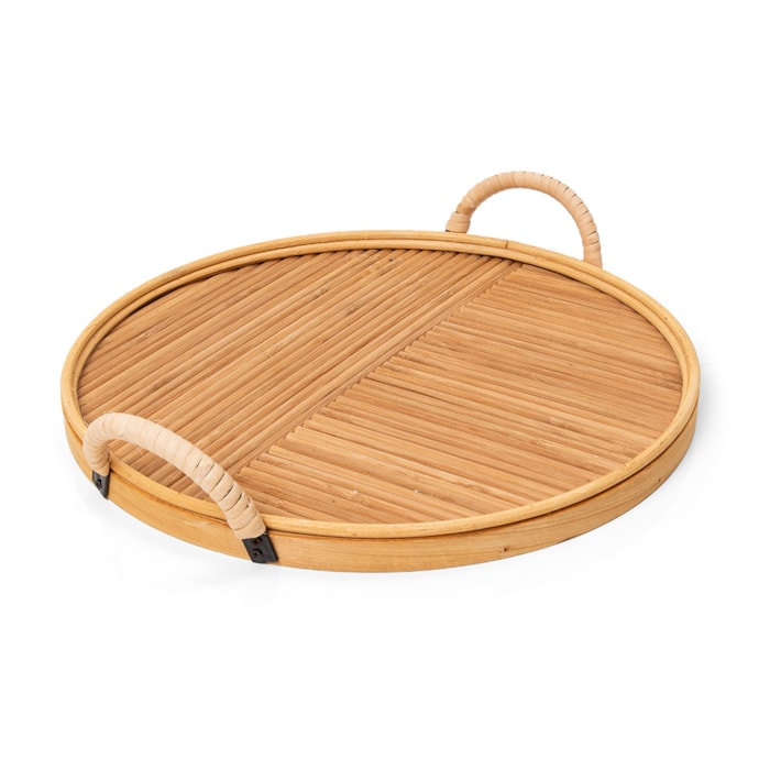 Bandeja Circular Rattan com Alça Pequena - 30cm - Madel Home