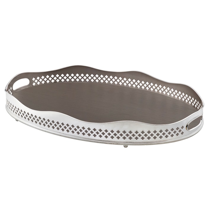 Bandeja com Galeria Oval Fundo em Madeira ST James - 70cm - Madel Home