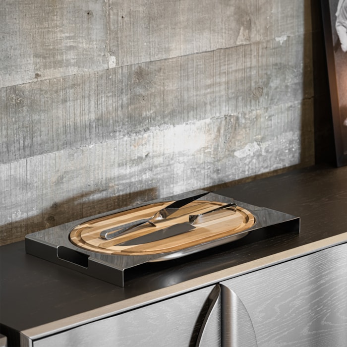 Bandeja de Inox Com Tábua e Par Trinchante Cassino Riva - 52cm - Madel Home