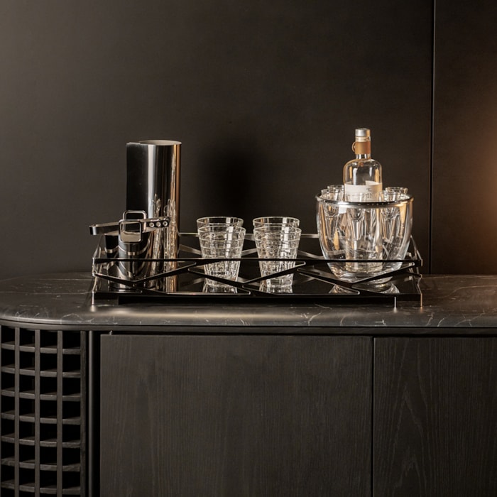Bandeja de Inox com Vidro Espelhado Trama Riva - 67cm - Madel Home