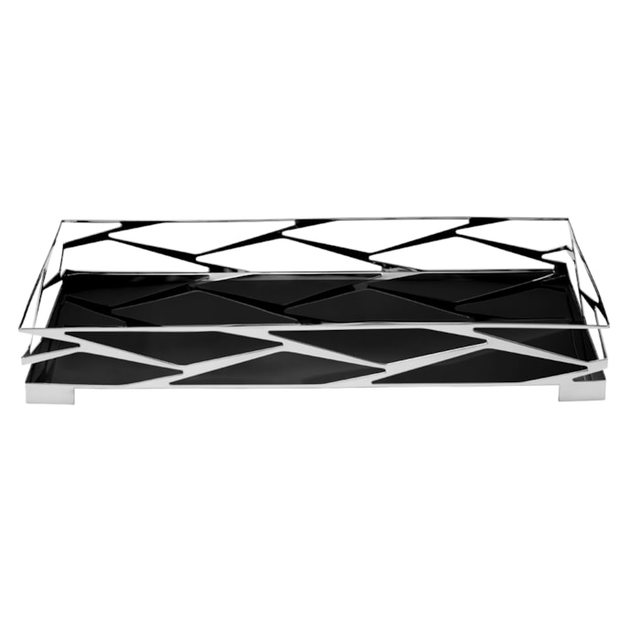 Bandeja de Inox com Vidro Espelhado Trama Riva - 67cm - Madel Home