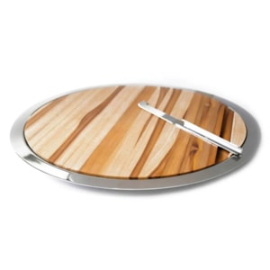 Bandeja de Inox e Madeira Redonda Atri com Faca Formaggio Riva - 33cm